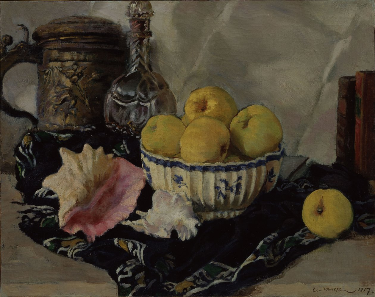 Stilleben. Skjell og epler, 1917 av Lanceray