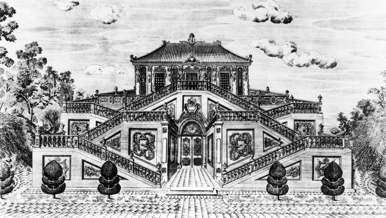 Østsiden av Palace of the Calm of the Sea, Gardens of Yuan Ming Yuan, Peking, 1783-86 (se også 173898) av Lang Shining
