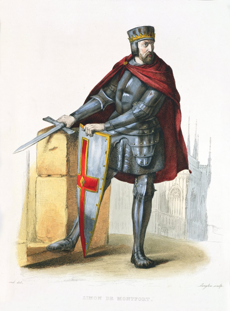 Simon de Montfort 1150-1218 illustrasjon fra Le Plutarque Francais av E. Mennechet, 1835 farget gravering av Langlois E.