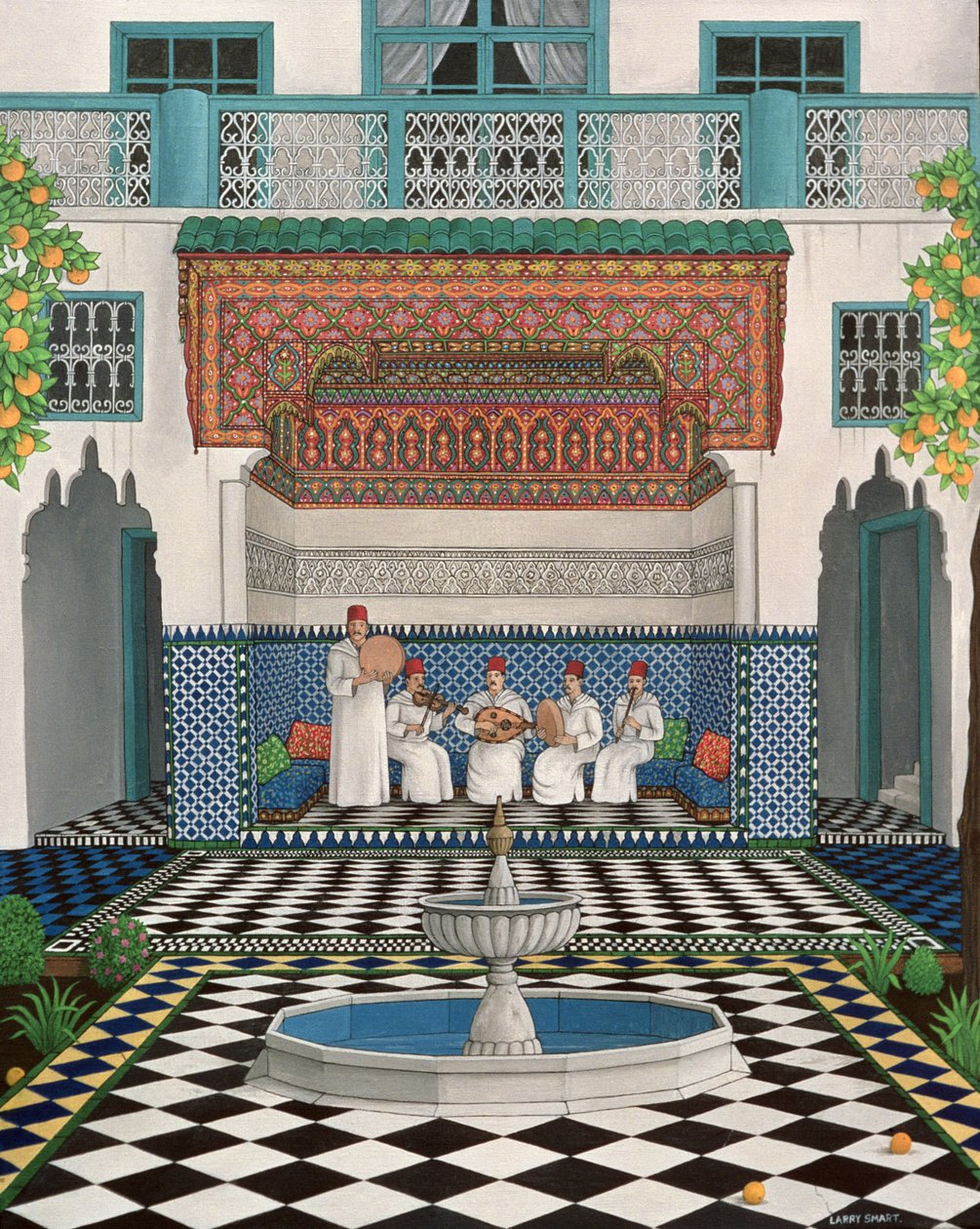 En Riad i Marrakech, 1992 (akryl på lerret) av Larry Smart