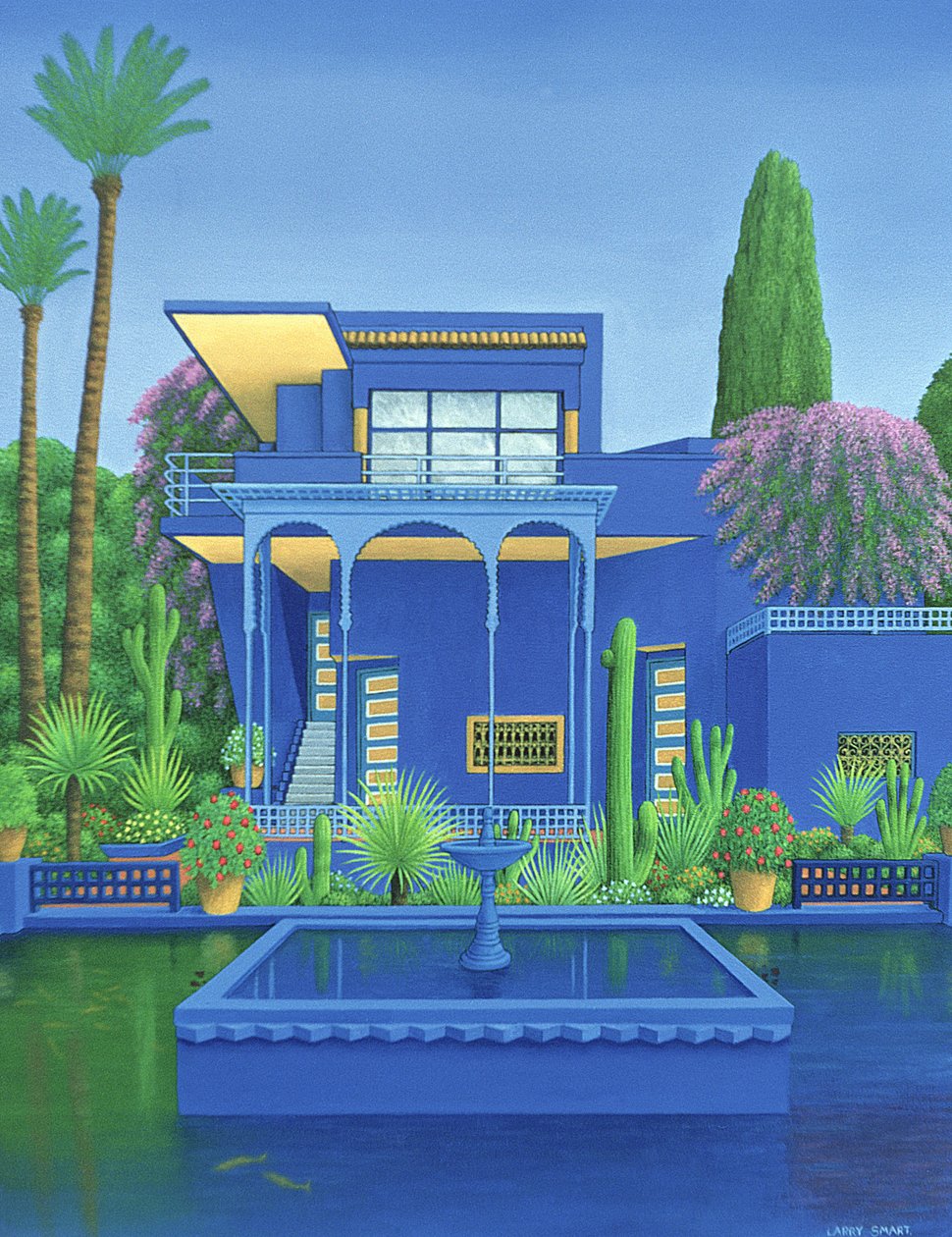 Majorelle Gardens, Marrakech, 1996 (akryl på lin) (se 186509) av Larry Smart