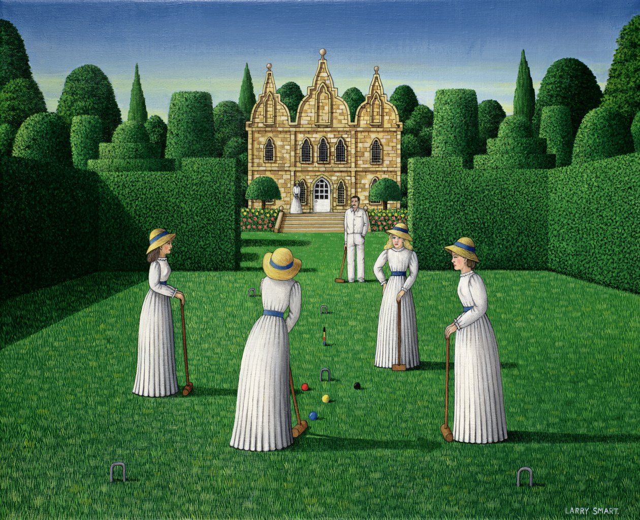 The Croquet Match, 1978 (akryl på lin) av Larry Smart