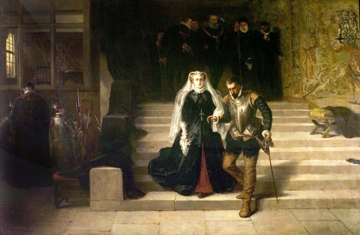 Mary, Queen of Scots, blir ledet til hennes henrettelse, 1871 av Laslett John Pott