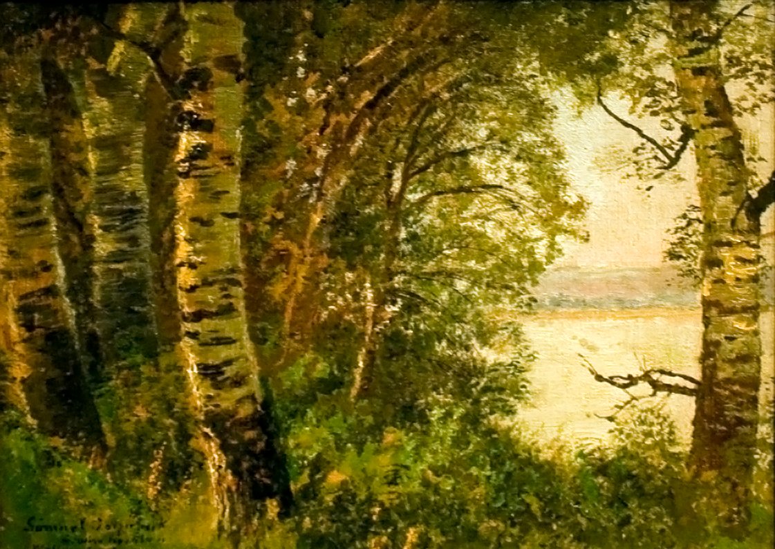 Toparti taj fakkalnEngelsk: Lakeside_View_with_Treesn av Laszlo Mednyanszky