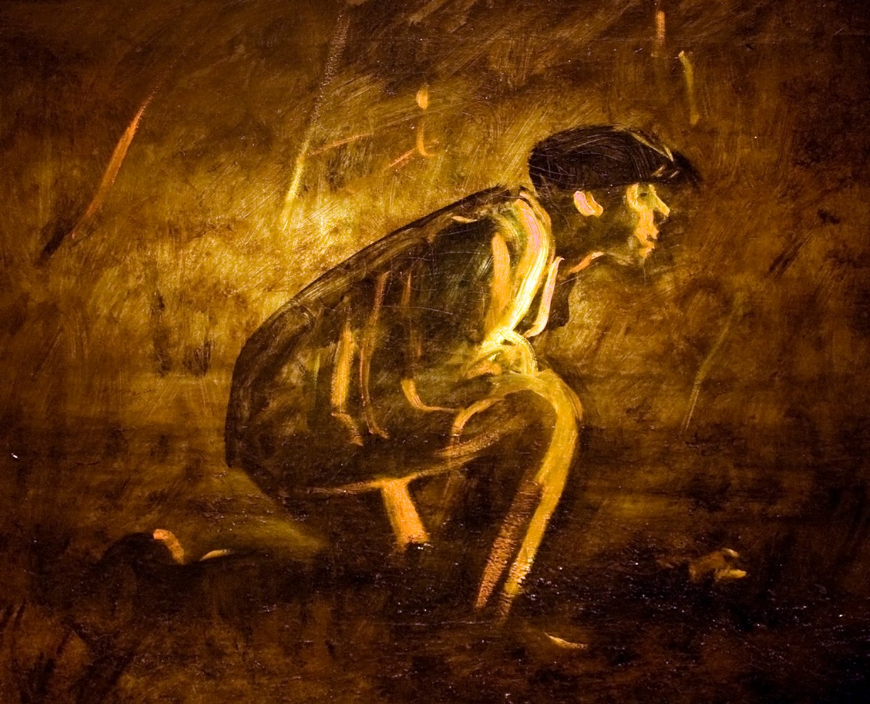 Lurking by the fire Engelsk: Lurking by the Firen av Laszlo Mednyanszky