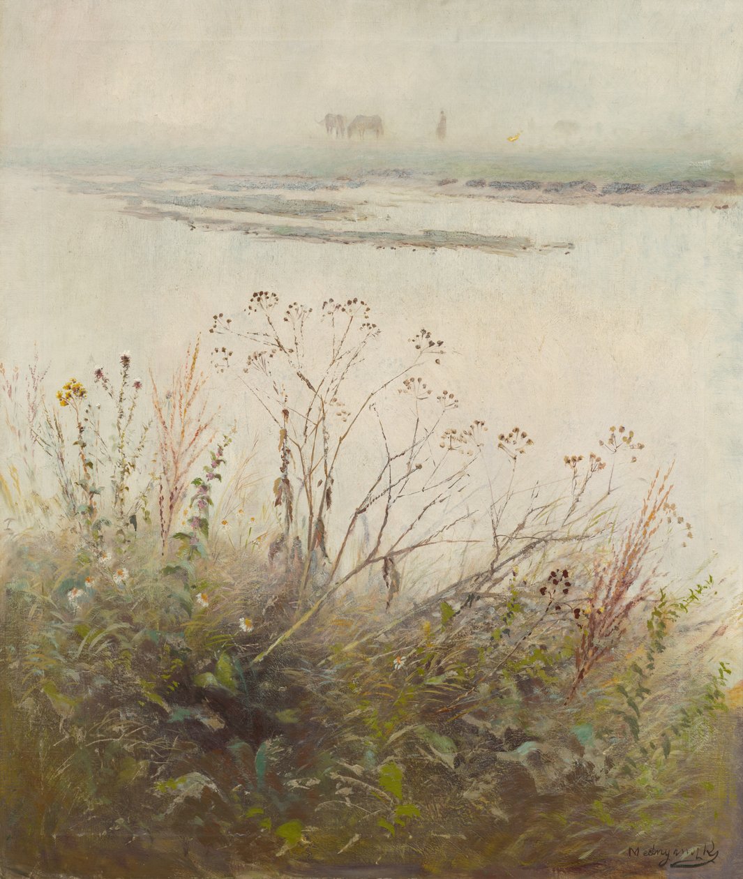 Shore of Flooded River in Blossom av Laszlo Mednyanszky