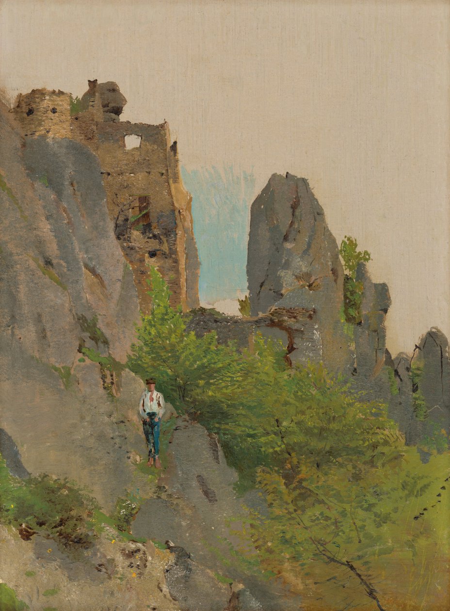 Utsikt over Sú? Ovské-ruinene, 1875-85 av Laszlo Mednyanszky