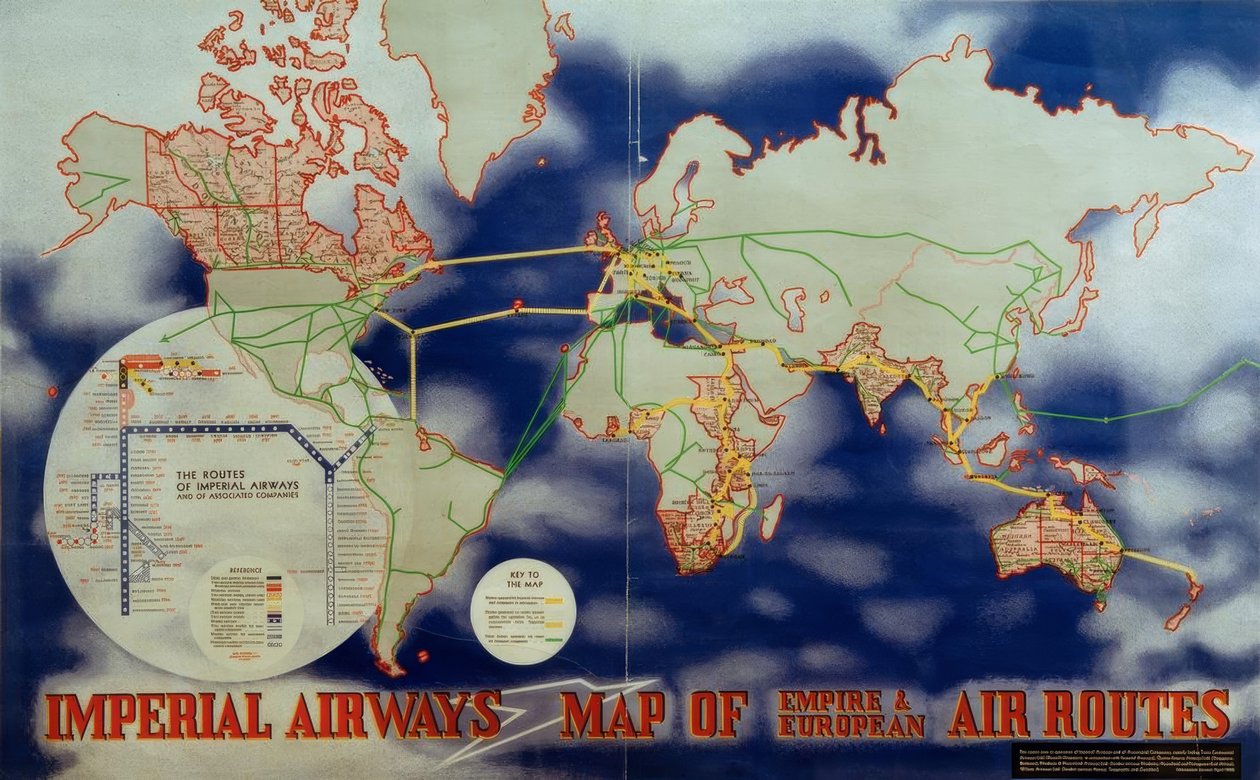 Imperial Airways kart over Empire og europeiske flyruter av Laszlo Moholy Nagy