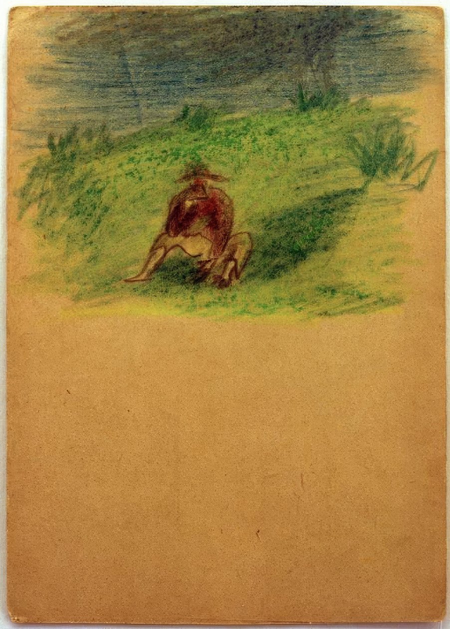 Uten tittel (mann sitter på eng) av Laszlo Moholy Nagy