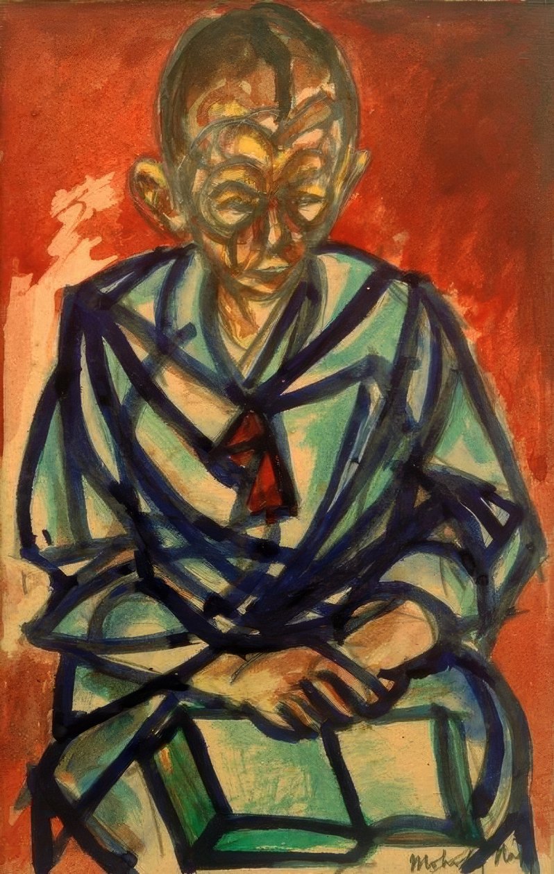 Uten tittel (sjømann Miklós, leser en bok) av Laszlo Moholy Nagy