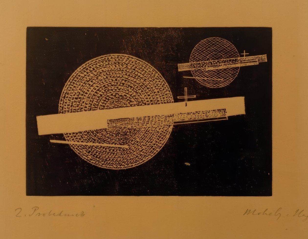 Uten tittel (to sirkler med streker) av Laszlo Moholy Nagy