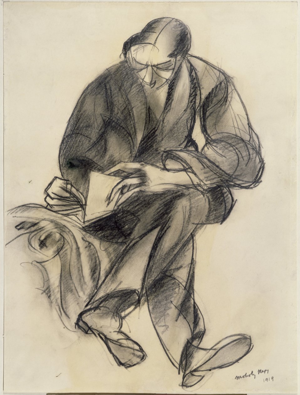 Sittende figurlesning, 1919 av Laszlo Moholy Nagy