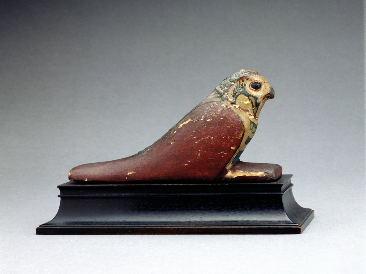 Mumifisert falk (gessoed og malt tre) av Late Period Egyptian