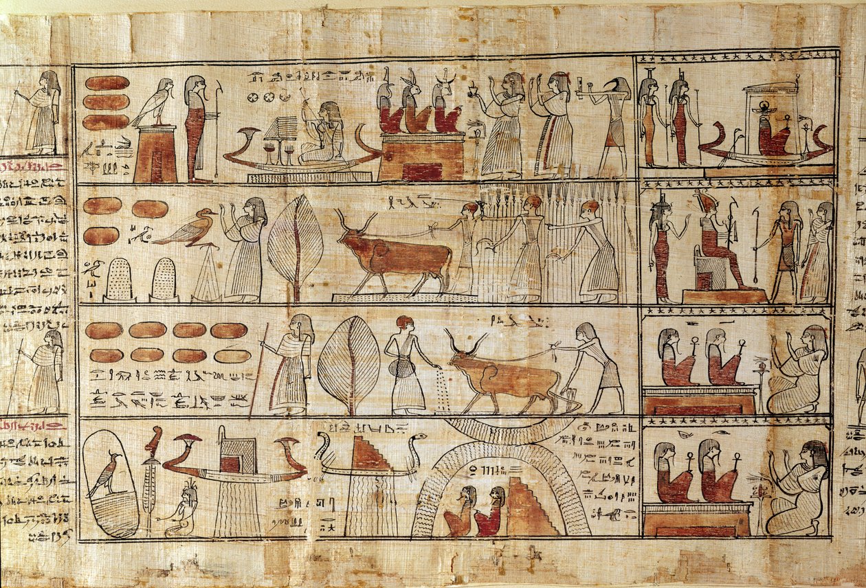 Landbruksscener, detalj fra The Book of the Dead of Tsekhons (papyrus) av Late Period Egyptian