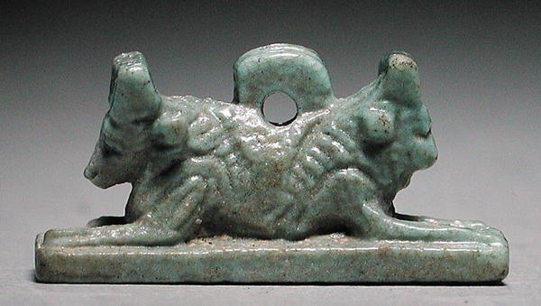 Amulett med oksehodet løve, Saite-perioden, 715-656 f.Kr. (blågrønn fajanse) av Late Period Egyptian