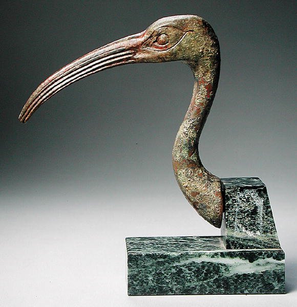 Hodet til en ibis (solid støpt bronse) av Late Period Egyptian