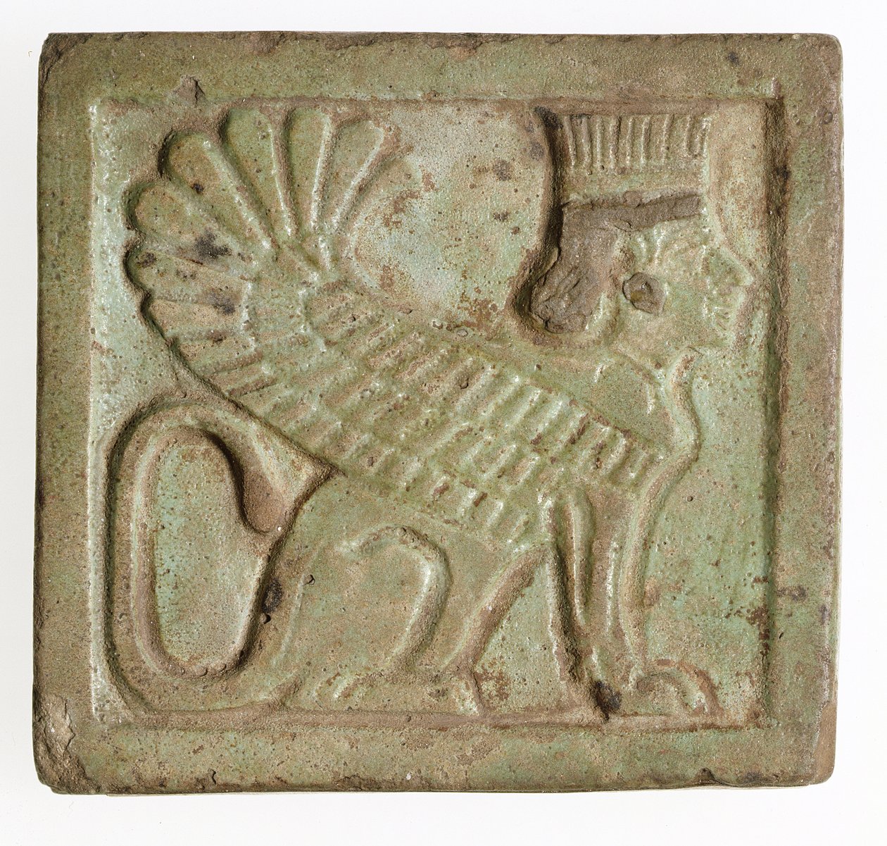 Plakett med bevinget persisk sfinks, ca. 525-401 f.Kr. (støpt fajanse) av Late Period Egyptian