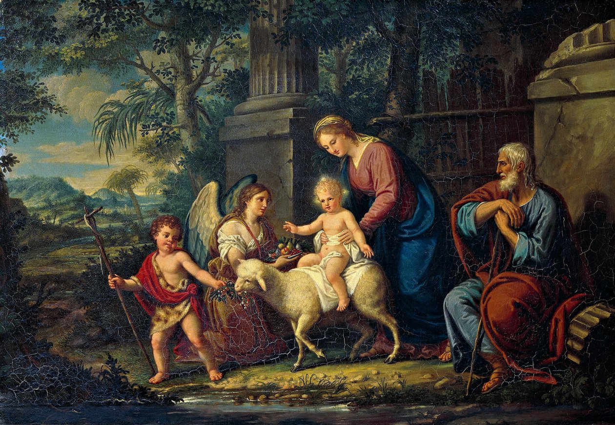 Den hellige familie med døperen Johannes, Lattanzio Querena (1768-1853). av Lattanzio Querena