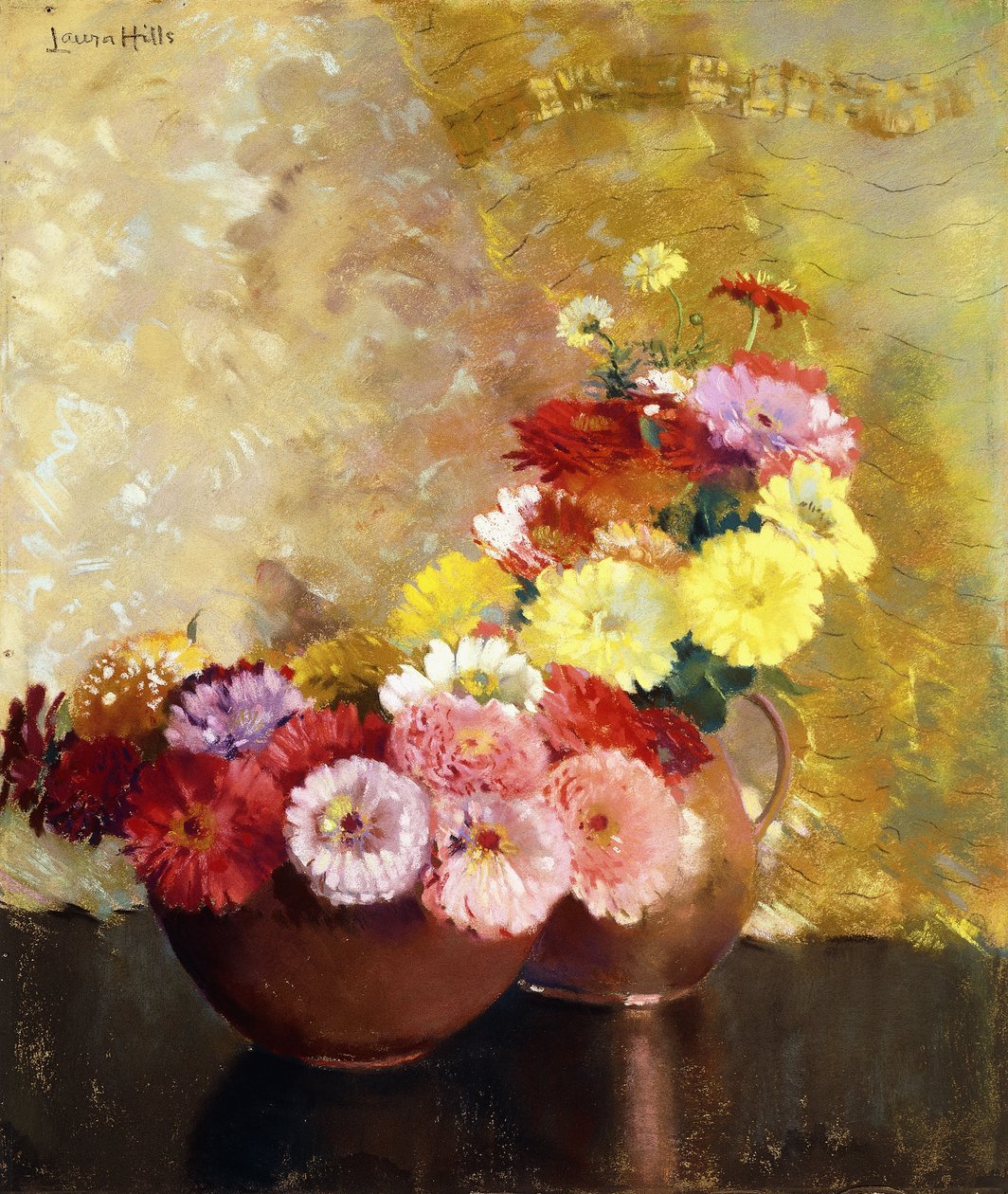 Zinnias og kobber av Laura Coombs Hills