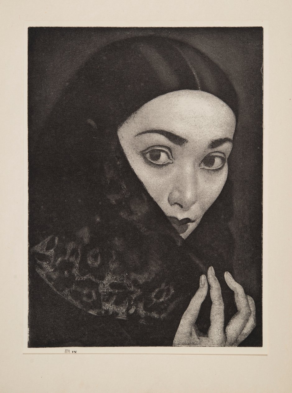 Dame med sjal, pub. 1926. av Laura Knight