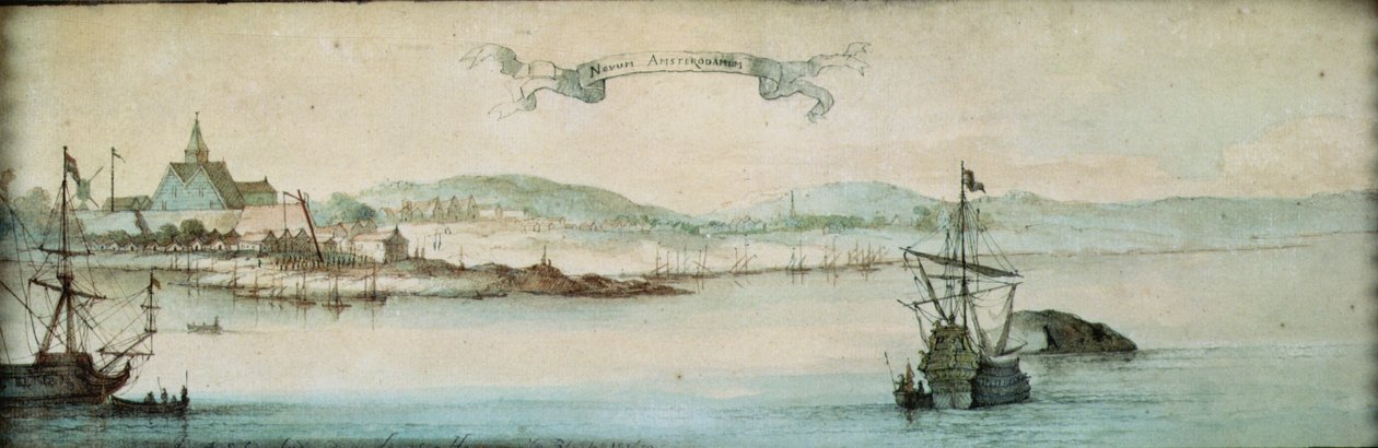 New Amsterdam, New Nederland, 1650 (wc og blekk på papir) av Laurens Block
