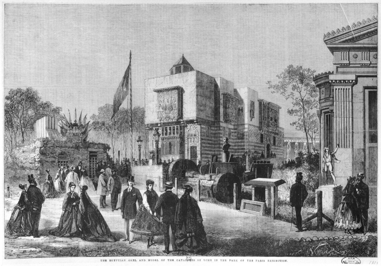 Den egyptiske arkitekturen og en modell av Romas katakomber på verdensutstillingen på Champ-de-Mars i Paris, 1867 av Laurent Victor Rose