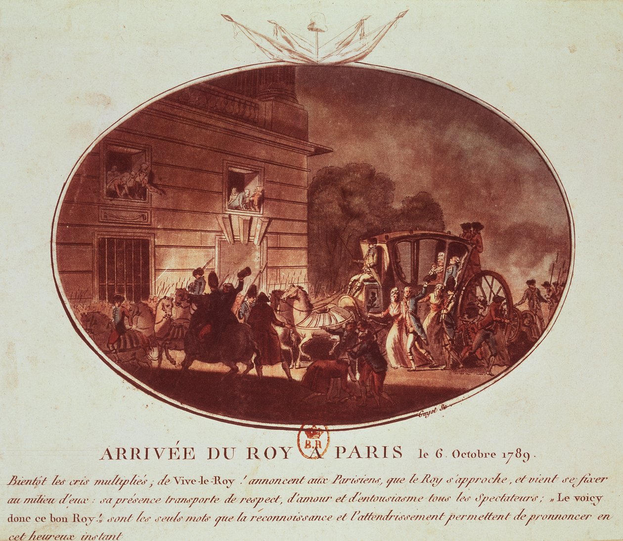 Kongens ankomst til Paris 6. oktober 1789 (akvatint) av Laurent Guyot