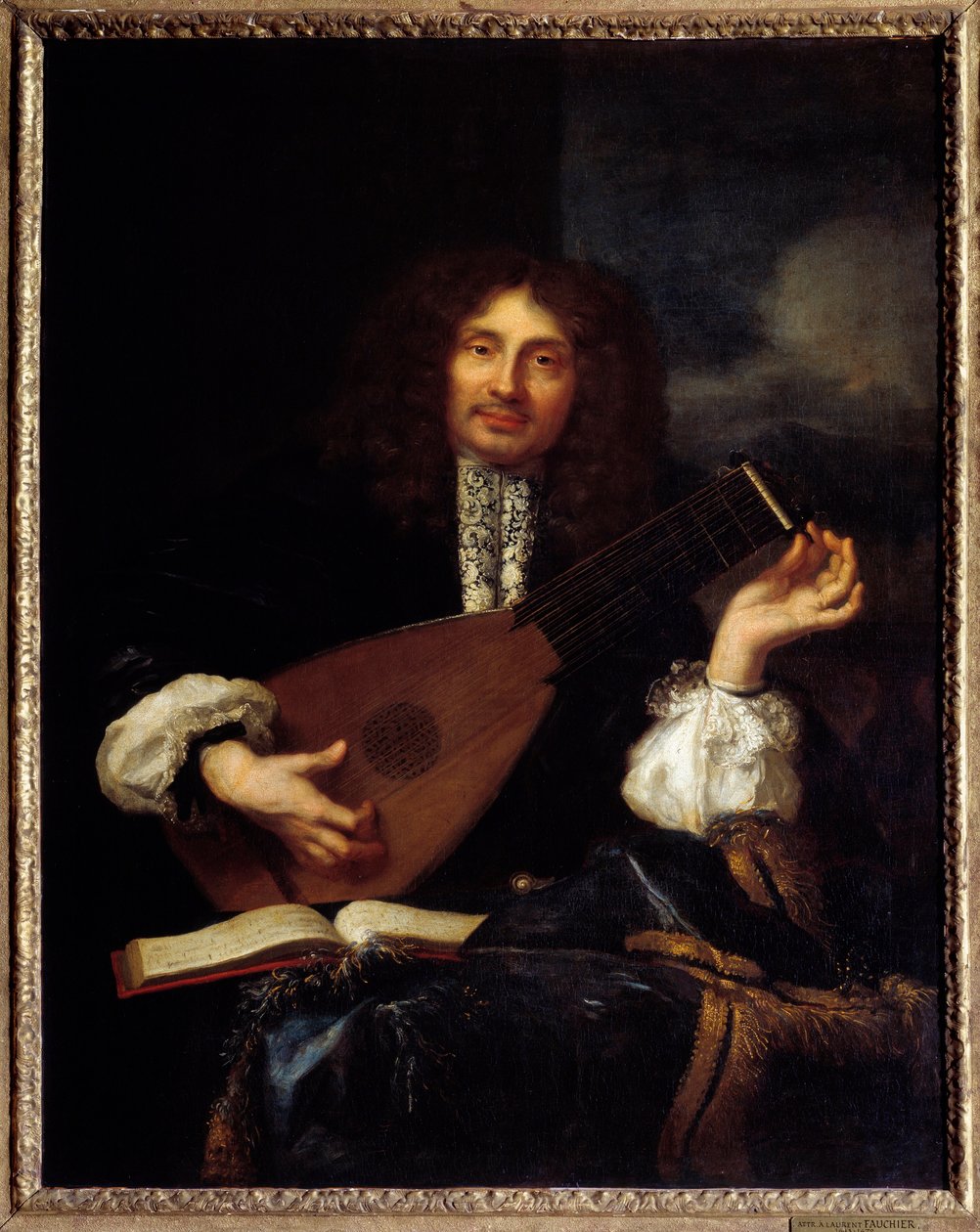 Portrett av en mann som spiller lut: anta portrett av Imbert, kontorist i parlamentet i Aix. Maleri tilskrevet Laurent Fauchier (1643-1672) av Laurent Fauchier