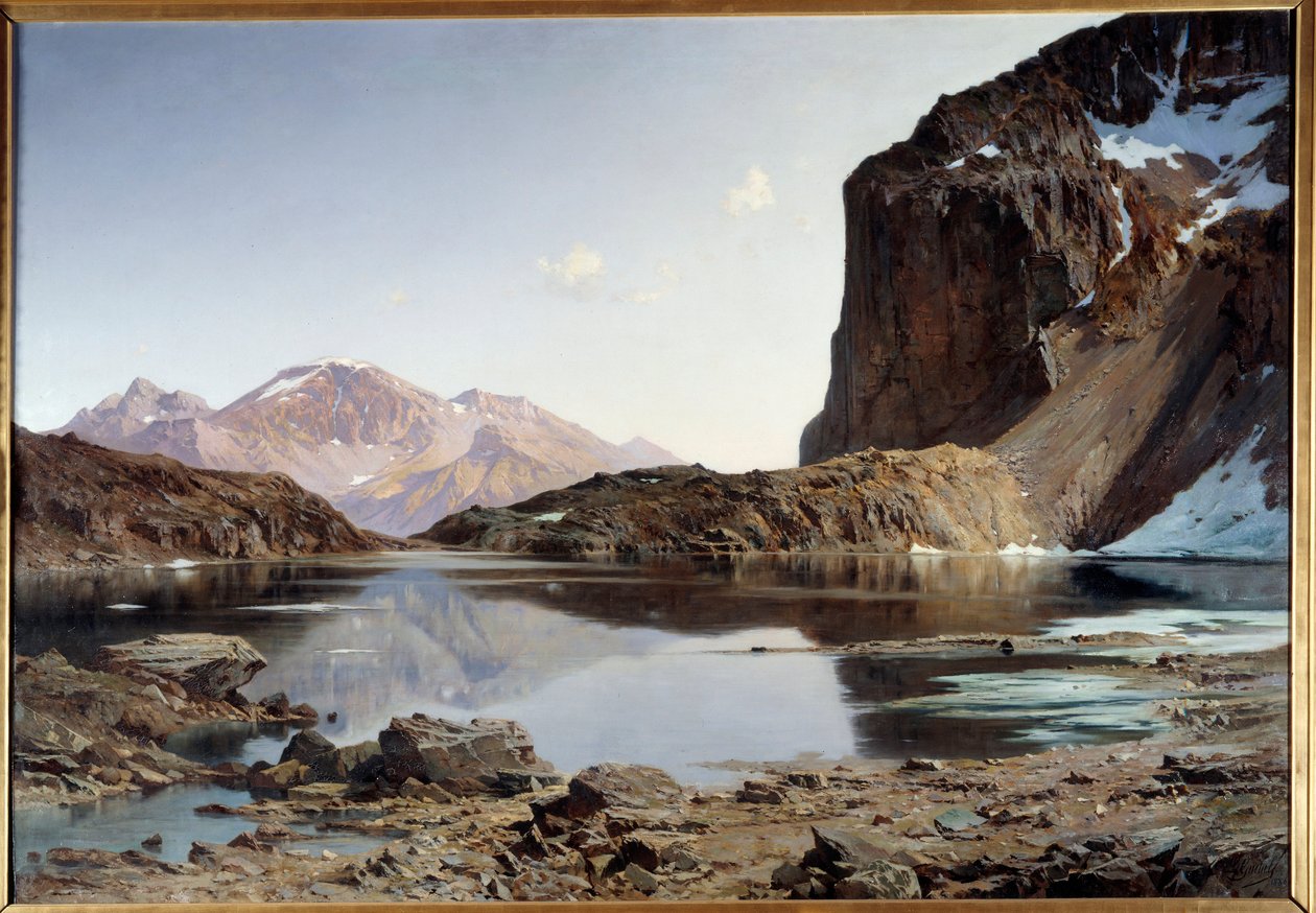 Lake Eychauda i Alpene. Maleri av Laurent Guetal (1841-1892) av Laurent Guétal