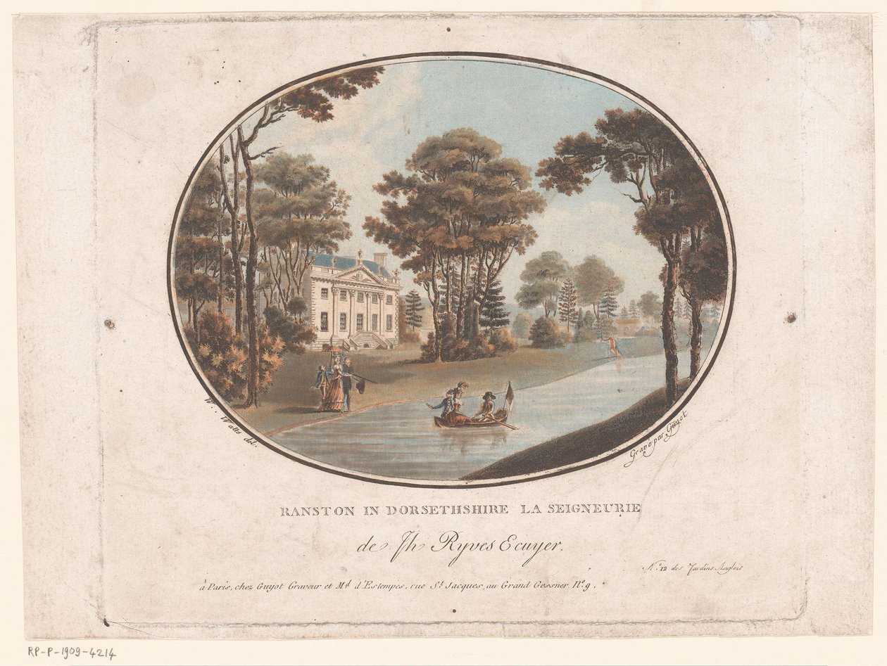 Utsikt over Ranston i Dorsetshire Ranston i Dorsethshire La Seigneurie de Jh Ryves Ecuyer. (tittel på objekt) Jardins Anglais (serietittel på objekt) English Gardens (serietittel) av Laurent Guyot