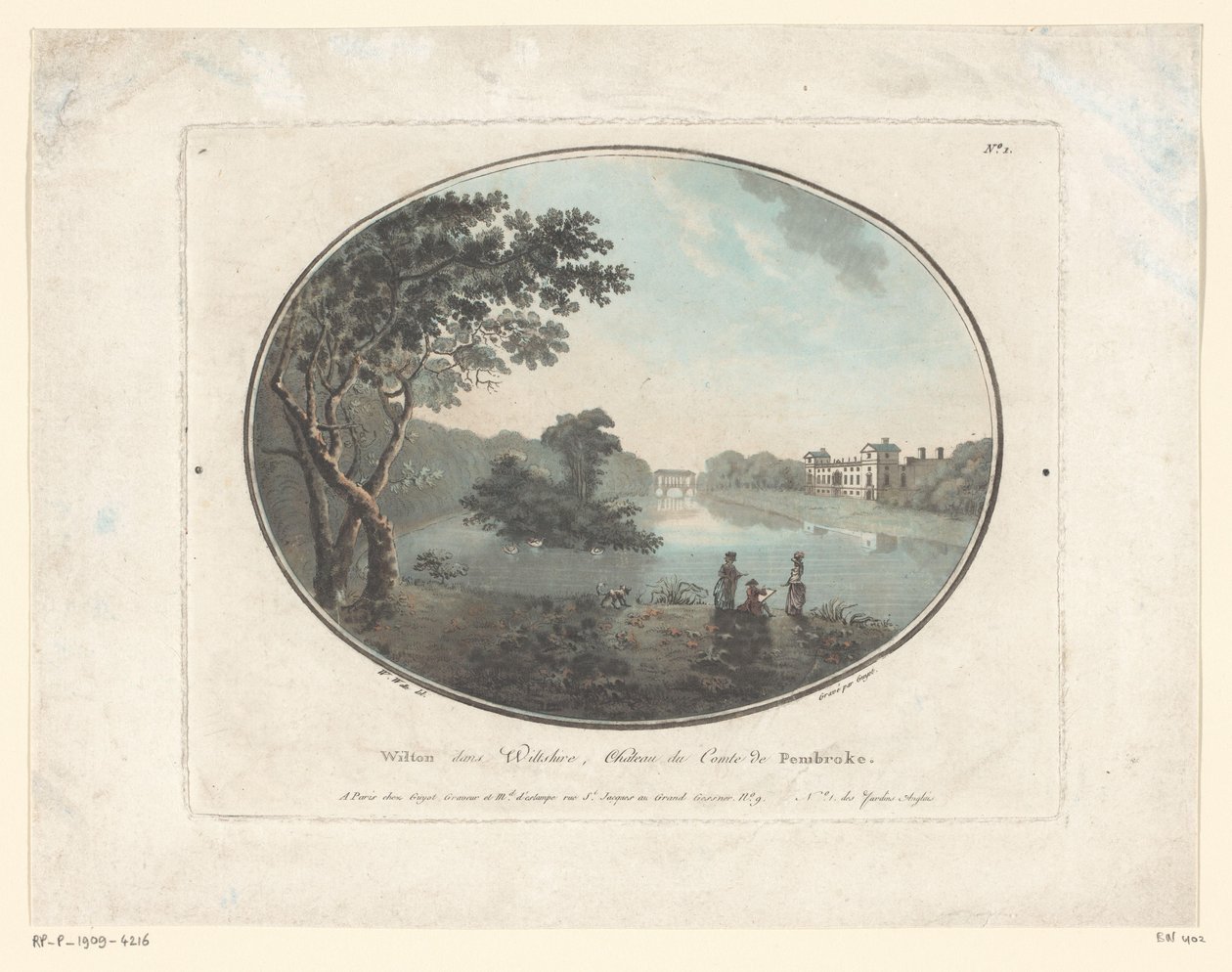 Utsikt over Wilton House Wilton dans Willshire, Chateau du Comte de Pembroke (tittel på objekt) Jardins Anglais (serietittel på objekt) English Gardens (serietittel) av Laurent Guyot