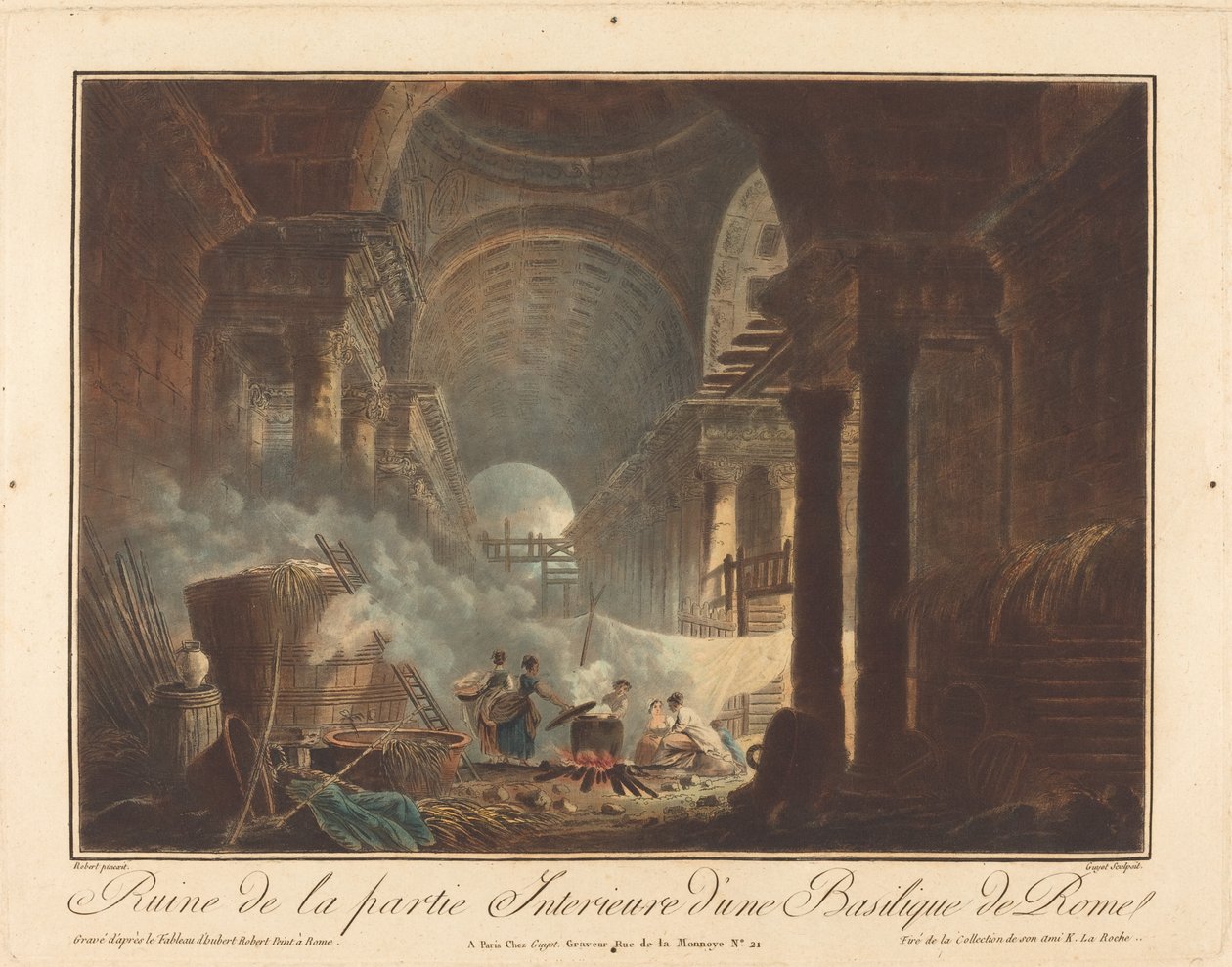 Ruin av den indre delen av en basilika i Roma av Laurent Guyot after Hubert Robert