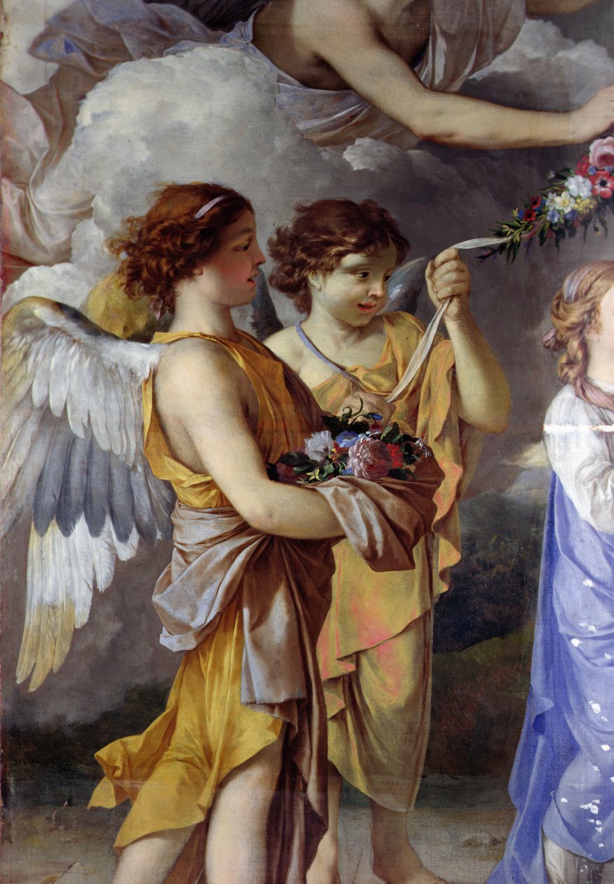 The Education of the Virgin, detalj (olje på lerret) av Laurent de (workshop of) La Hyre