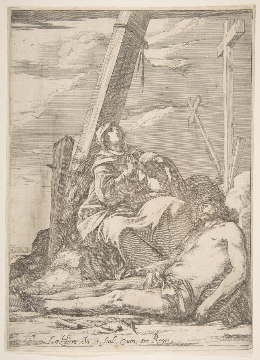 Kristus og jomfruen ved foten av korset. av Laurent de la Hyre
