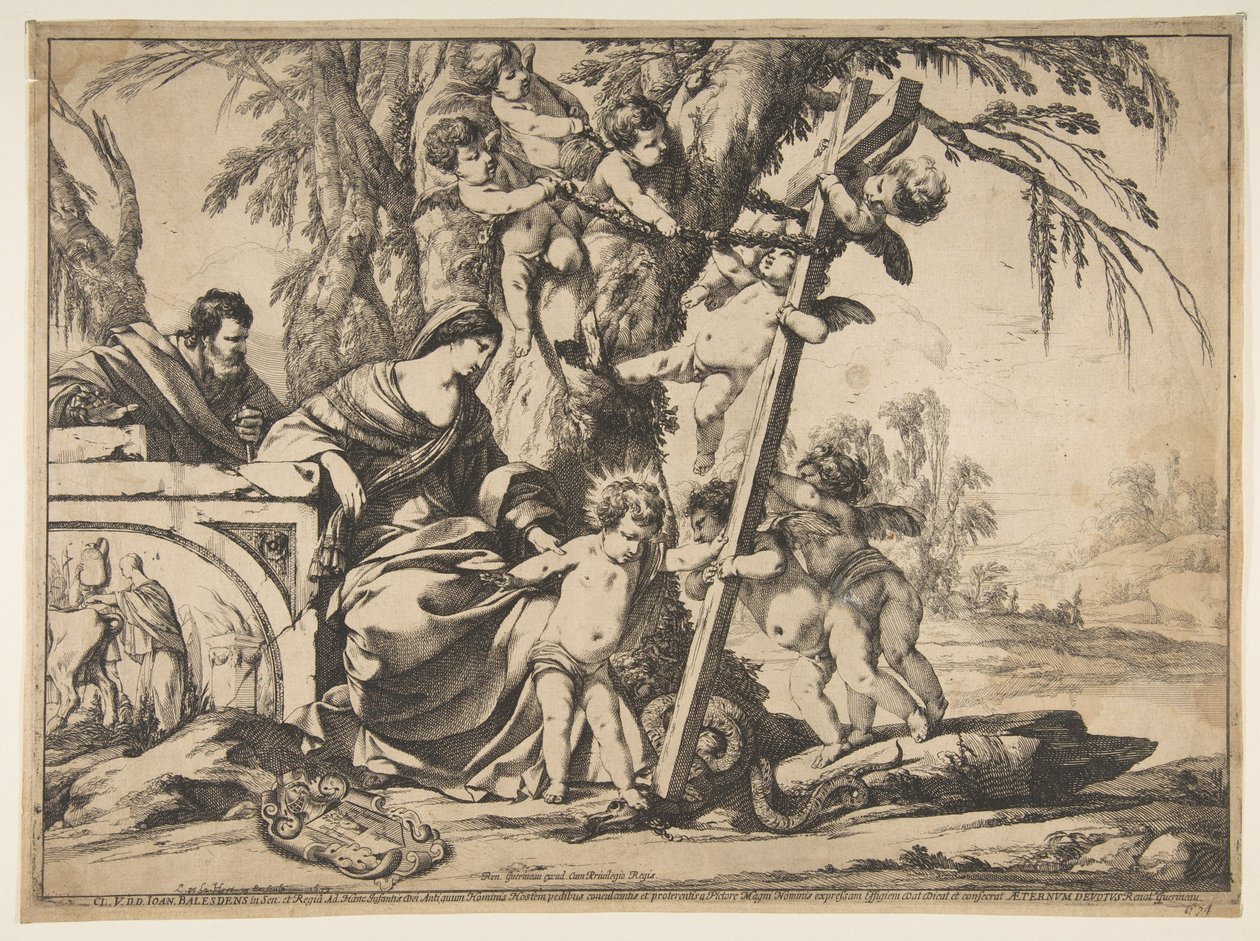 Hellig familie med Kristusbarn som tråkker på slangen, 1639. av Laurent de la Hyre