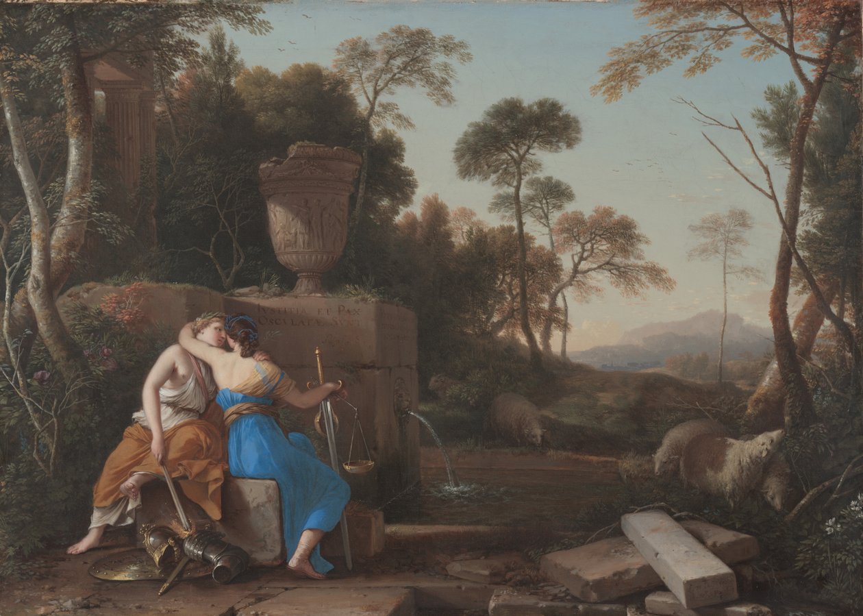 The Kiss of Peace and Justice, 1654 av Laurent de la Hyre