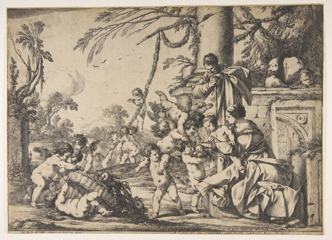 Jomfruen og Kristusbarnet tjent av engler, 1640. av Laurent de la Hyre