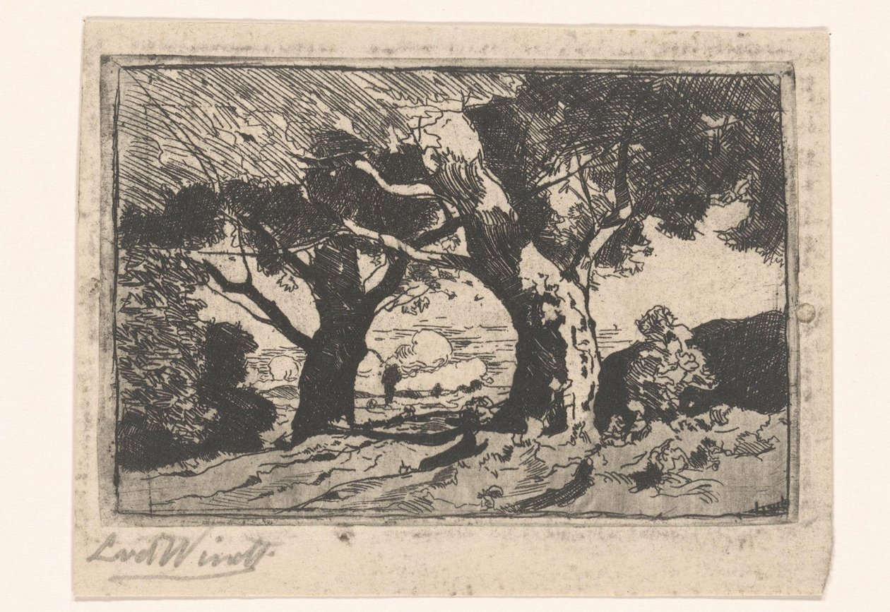 Landskap med to store trær av Laurent van der Windt (signed by artist)