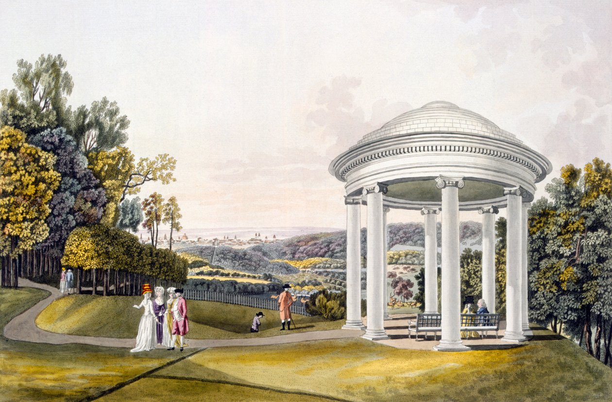 Utsikt over parken ved Neu-Waldeg, Dornbach, Wien, 1792 av Laurenz Janscha