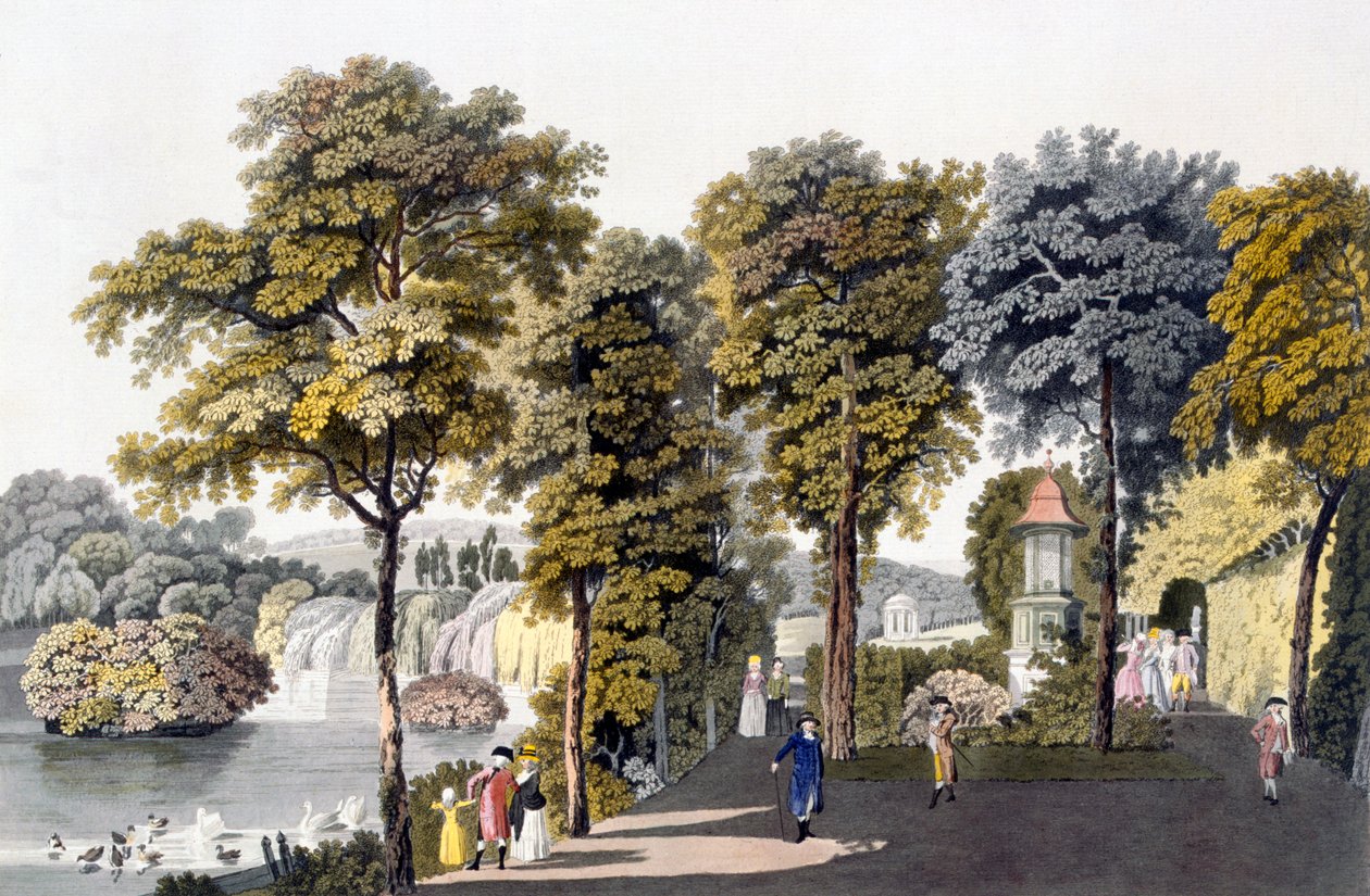 Utsikt over parken ved Neu-Waldeg, Dornbach, Wien, 1792 av Laurenz Janscha