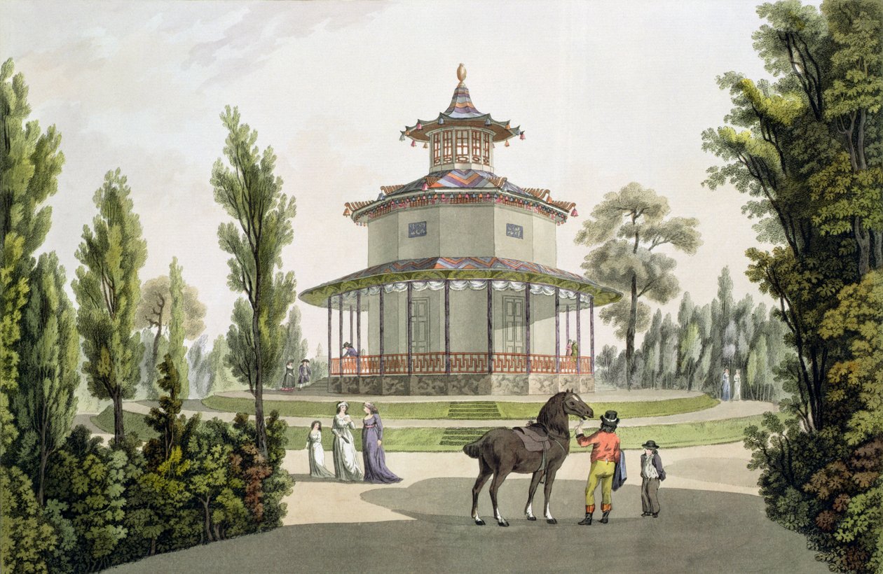 Utsikt over det kinesiske sommerhuset, Palace of Lichtenstein ved Eisgrub, gravert av Johann Ziegler (ca. 1750-c. 1812), 1792 av Laurenz Janscha