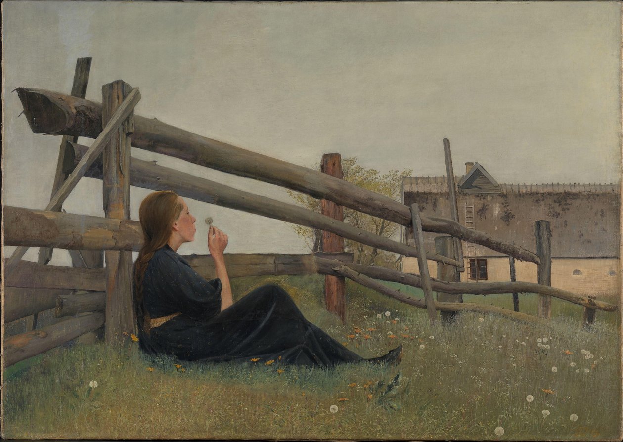 Juni. Jente som blåser løvetannfrø, 1899 av Laurits Andersen Ring