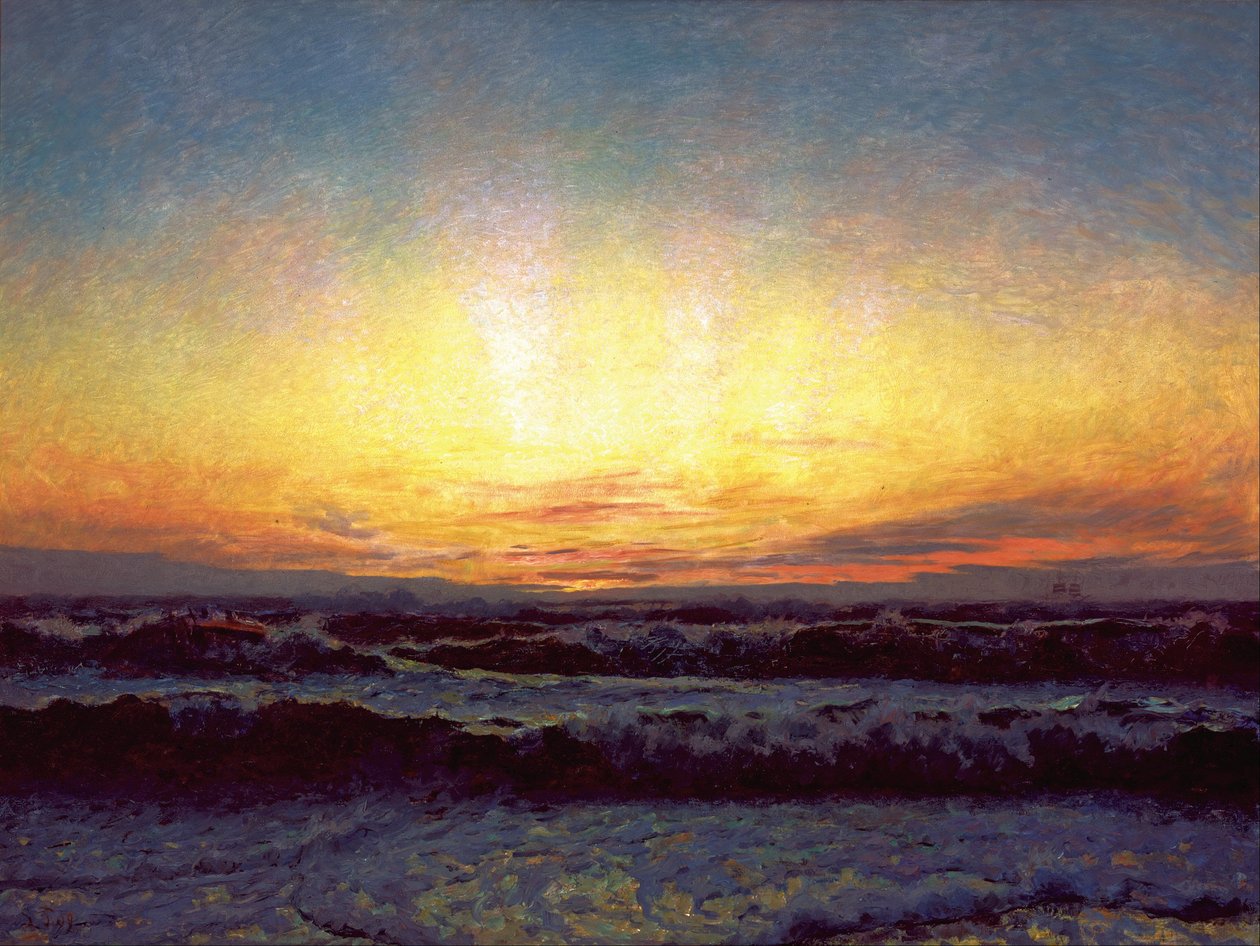 Nordsjøen i stormfullt vær. Etter solnedgang. Højen av Laurits Regner Tuxen