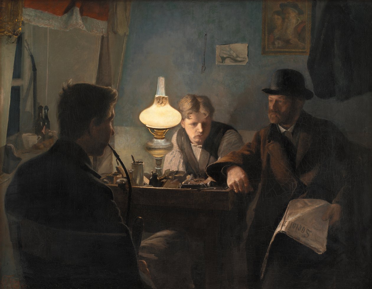 Et besøk i skomakerbutikken, 1885. av Laurits Andersen Ring