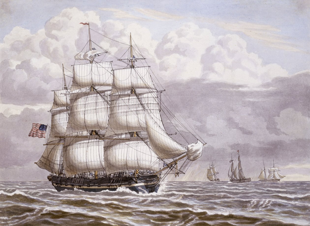 En amerikansk fregatt under seil, med annen frakt, 1832 av Lauritz Rasmus Lyngbye