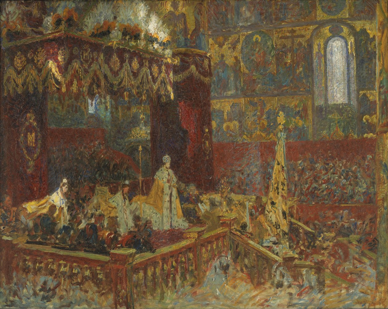Kroningsseremonien til tsar Nicolai II i Moskva. Skisse av Laurits Regner Tuxen