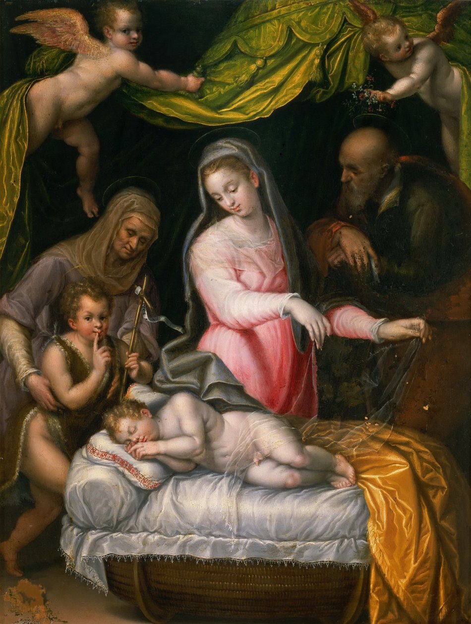 Den hellige familie med døperen Johannes og den hellige Elizabeth, 1591. av Lavinia Fontana