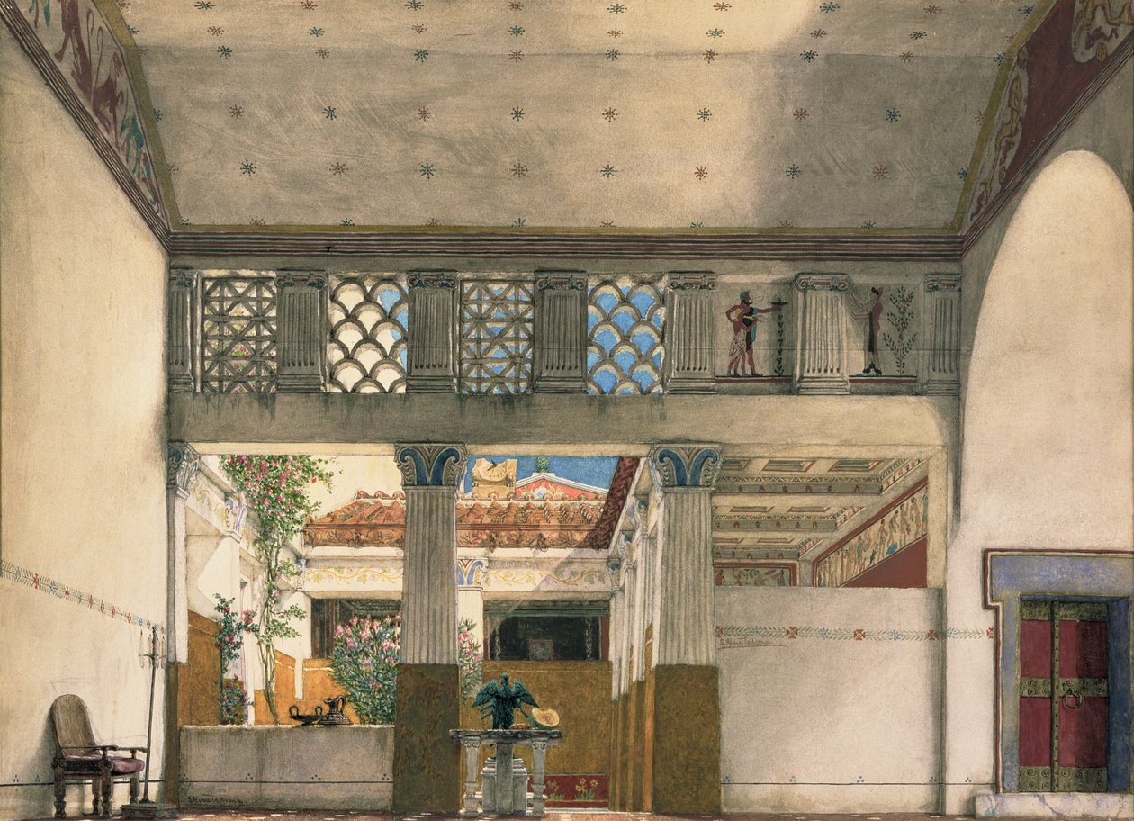 Interiør i Gaius Marcius' hus (akvarell på papir) av Lawrence Alma Tadema