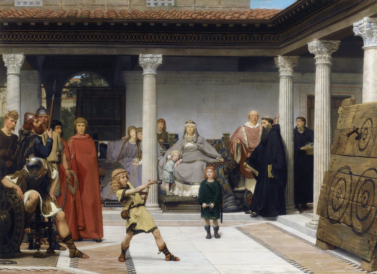 Utdannelsen til barna til Clotilde og Clovis - Peinture de sir Lawrence Alma-Tadema av Lawrence Alma Tadema