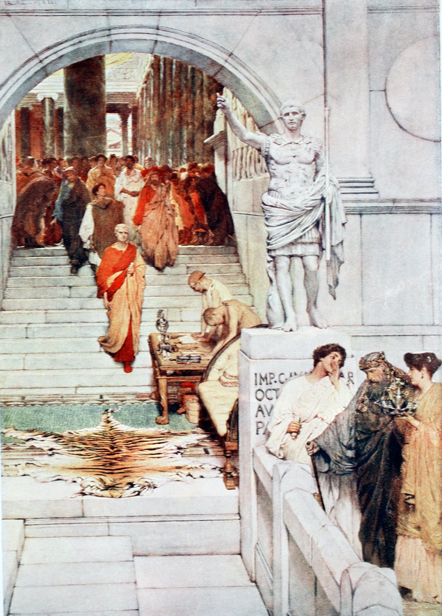 Et besøk av Agrippa til Augustus, illustrasjon fra 'Hutchinson's History of the Nations', 1915 av Lawrence Alma Tadema